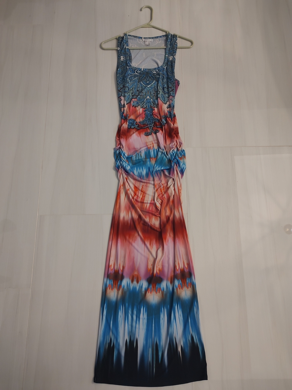 VENUS Blue and Red Tie-Dye Maxi Dress with Embellished Bodice - Picture 1 of 3